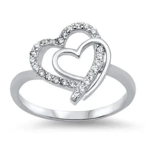 Sterling Silver and CZ Double Heart Ring