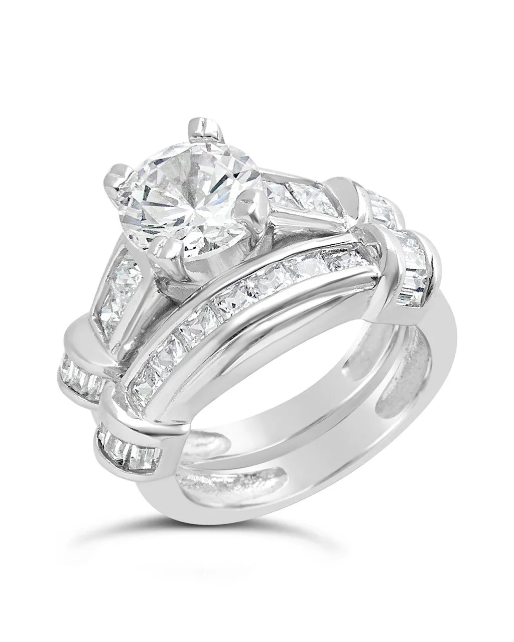 Sterling Silver Brilliant Cubic Zirconia Band Set of 2