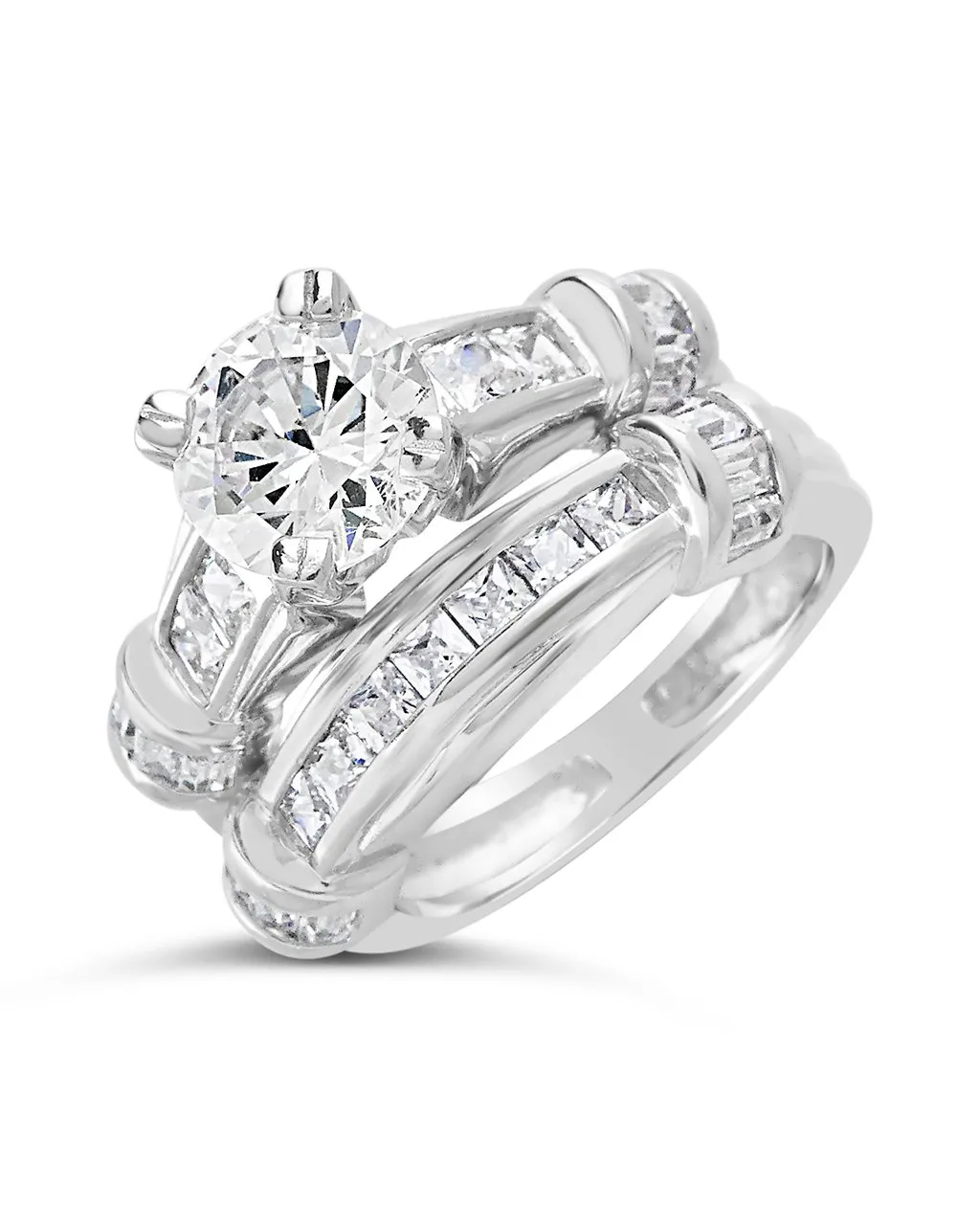 Sterling Silver Brilliant Cubic Zirconia Band Set of 2