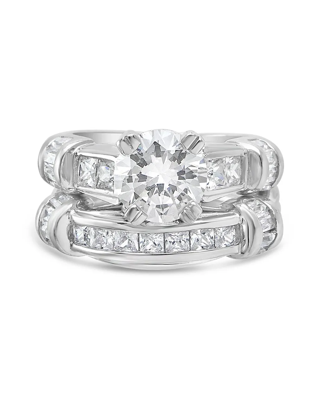 Sterling Silver Brilliant Cubic Zirconia Band Set of 2