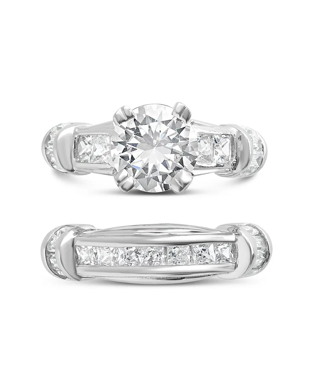 Sterling Silver Brilliant Cubic Zirconia Band Set of 2