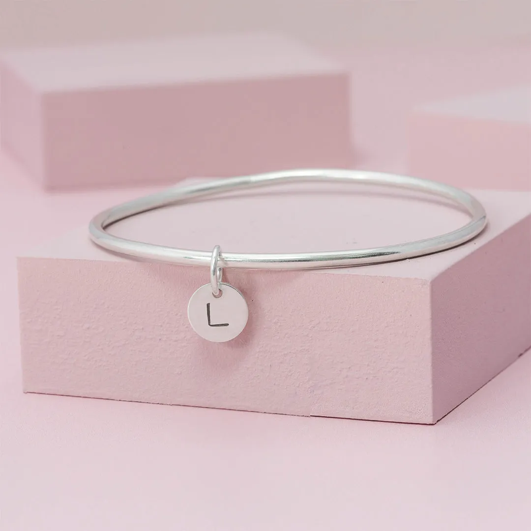 Sterling Silver Charm Bangle with Initial