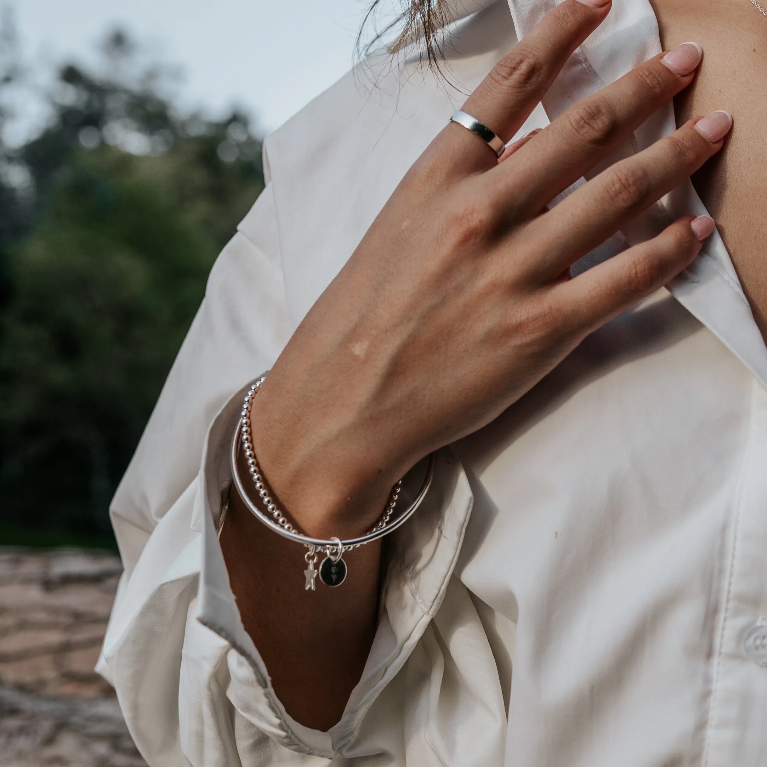 Sterling Silver Charm Bangle with Initial