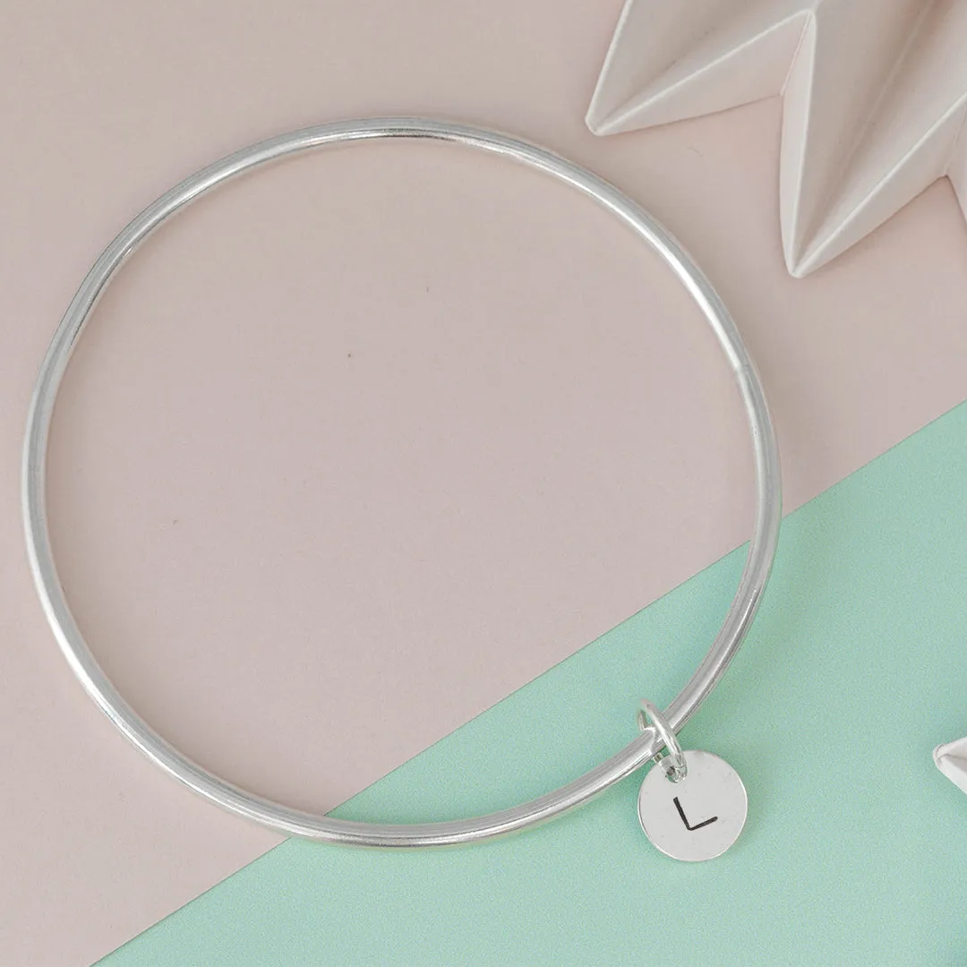 Sterling Silver Charm Bangle with Initial