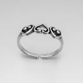 Sterling Silver Three Hearts Toe Ring, Silver Heart Ring