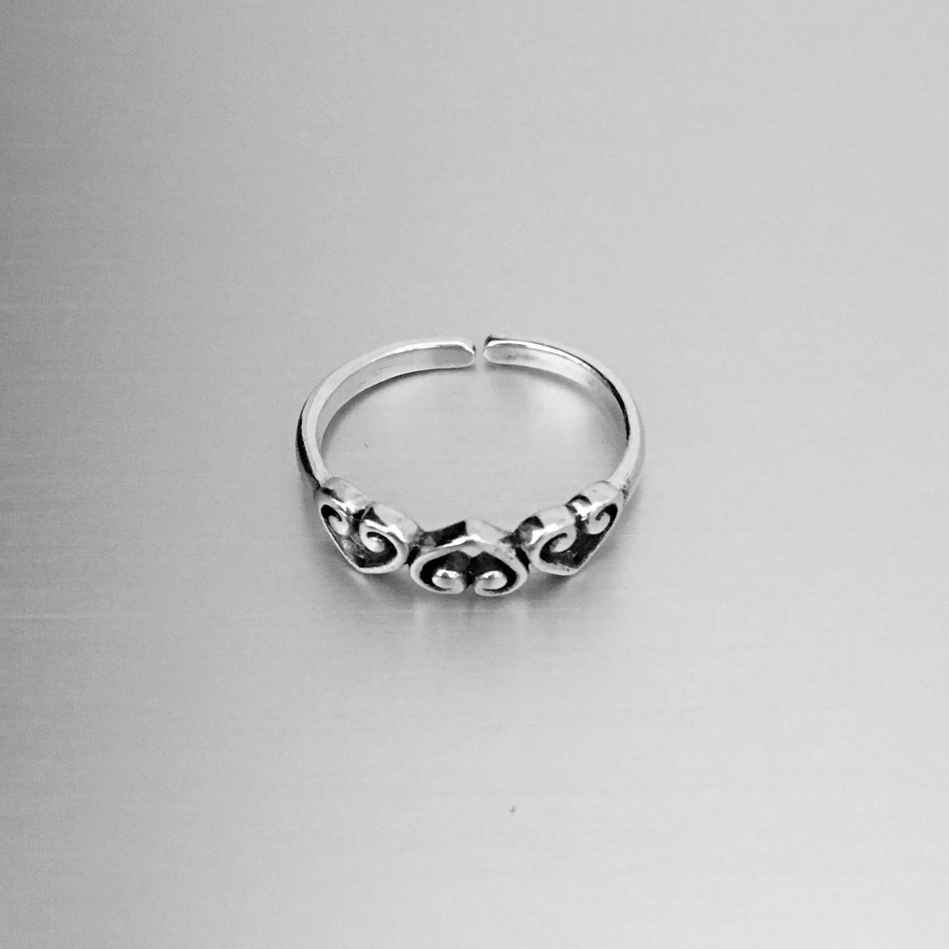Sterling Silver Three Hearts Toe Ring, Silver Heart Ring