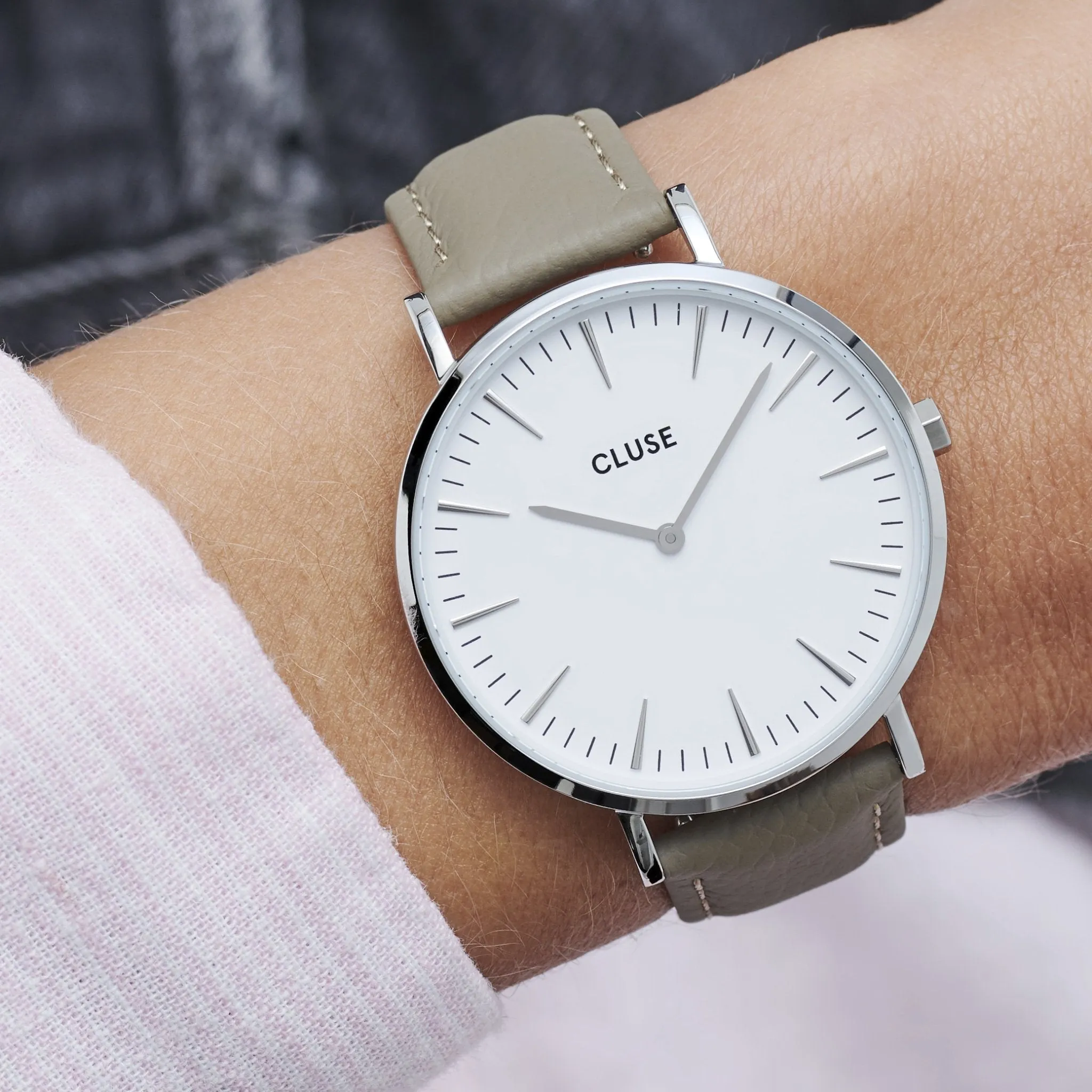 Strap 18 mm Leather Taupe, Silver Colour