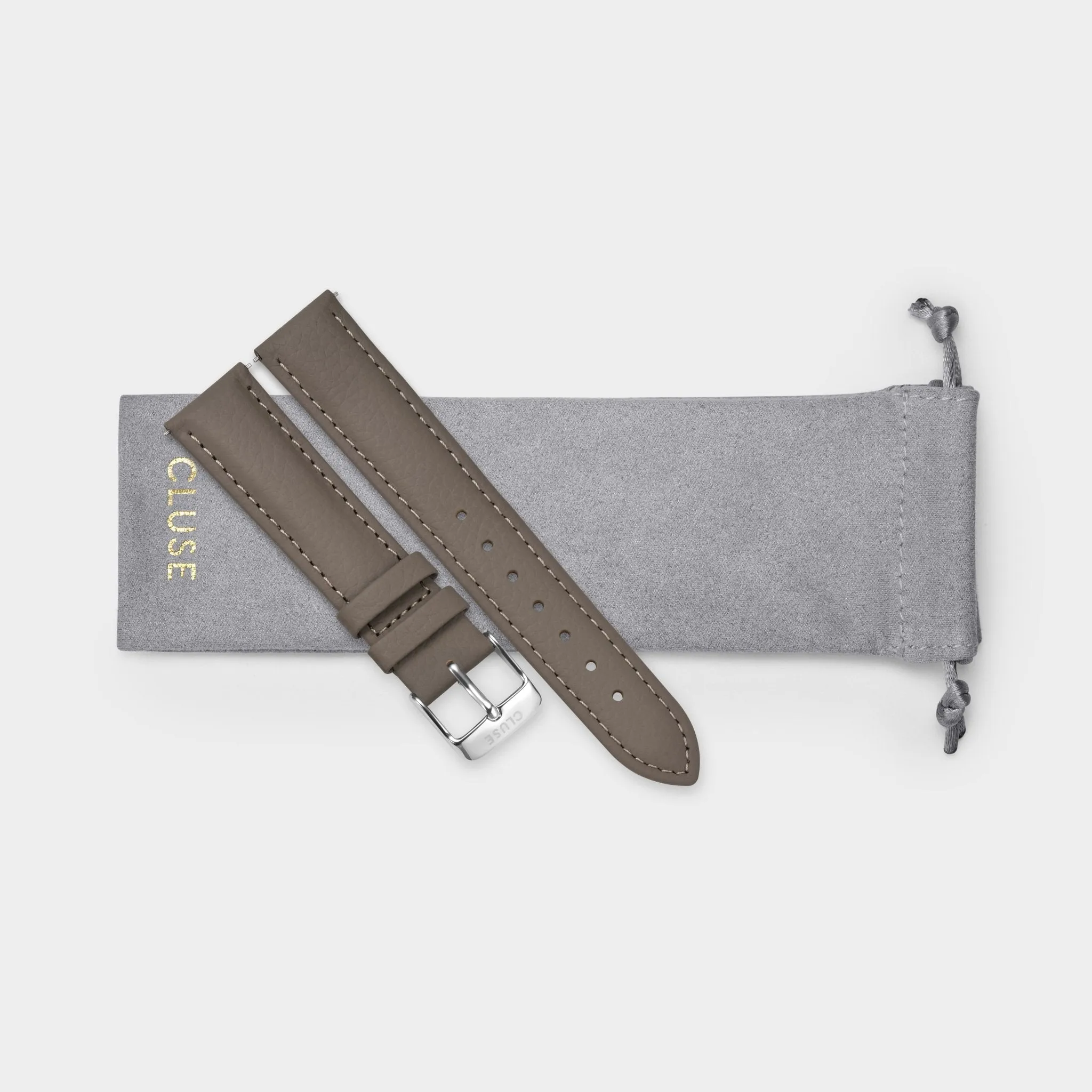 Strap 18 mm Leather Taupe, Silver Colour