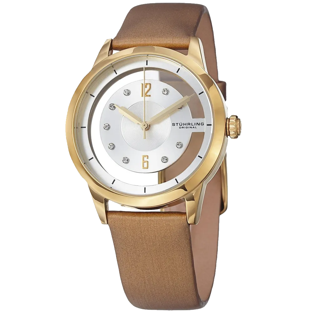 Stuhrling Original Women's 946L 03 Winchester Swarovski Crystal Accented 23k Gold Layered Watch with Champagne Leather Band