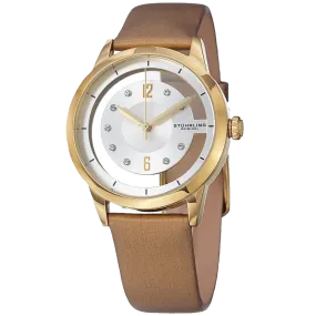 Stuhrling Original Women's 946L 03 Winchester Swarovski Crystal Accented 23k Gold Layered Watch with Champagne Leather Band