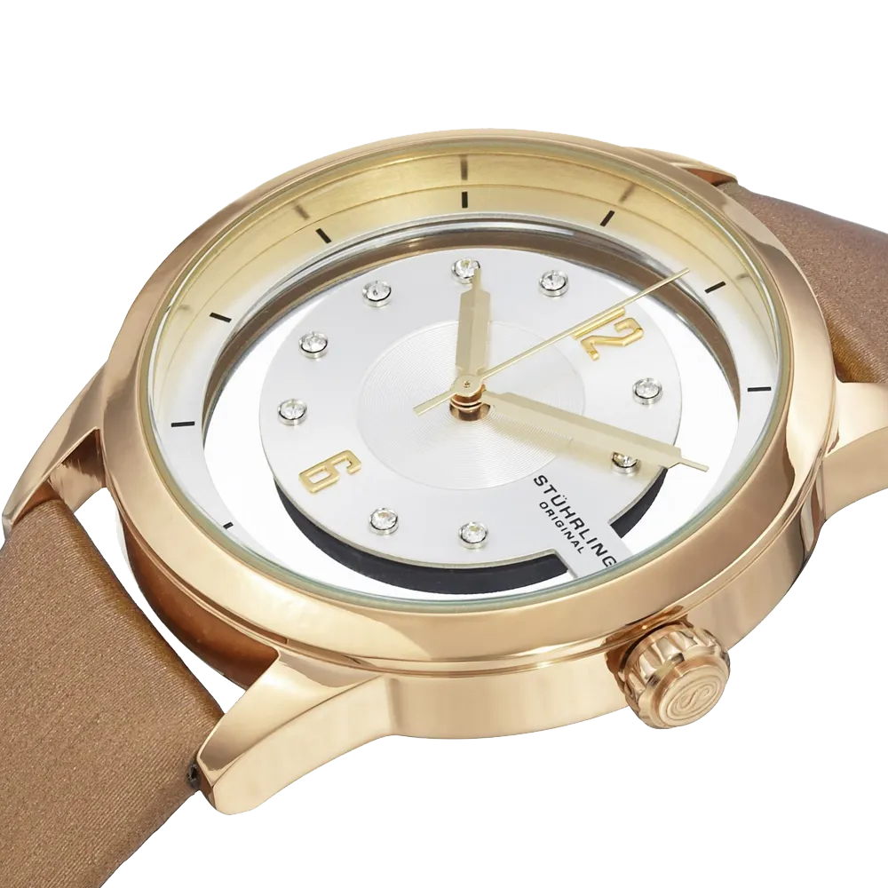 Stuhrling Original Women's 946L 03 Winchester Swarovski Crystal Accented 23k Gold Layered Watch with Champagne Leather Band