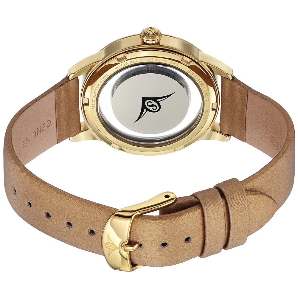 Stuhrling Original Women's 946L 03 Winchester Swarovski Crystal Accented 23k Gold Layered Watch with Champagne Leather Band
