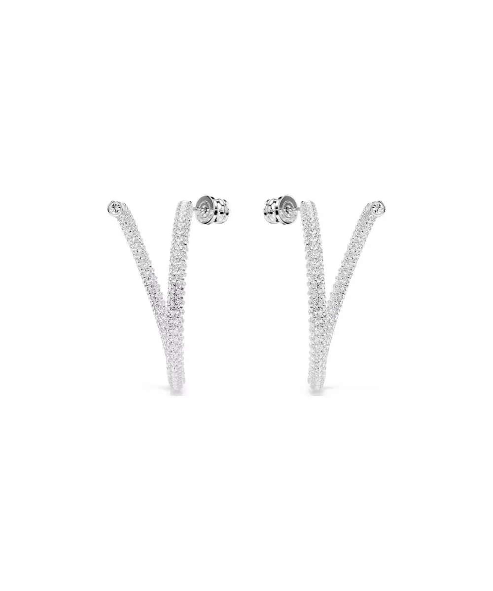 SWAROVSKI DEXTERA HOOP EARRINGS, ROUND CUT, WHITE, RHODIUM PLATED