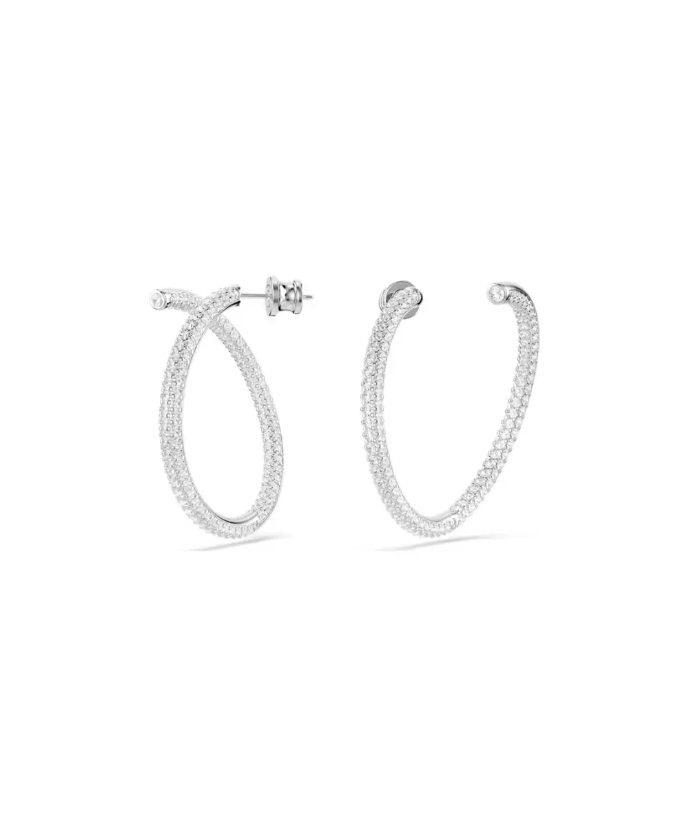 SWAROVSKI DEXTERA HOOP EARRINGS, ROUND CUT, WHITE, RHODIUM PLATED