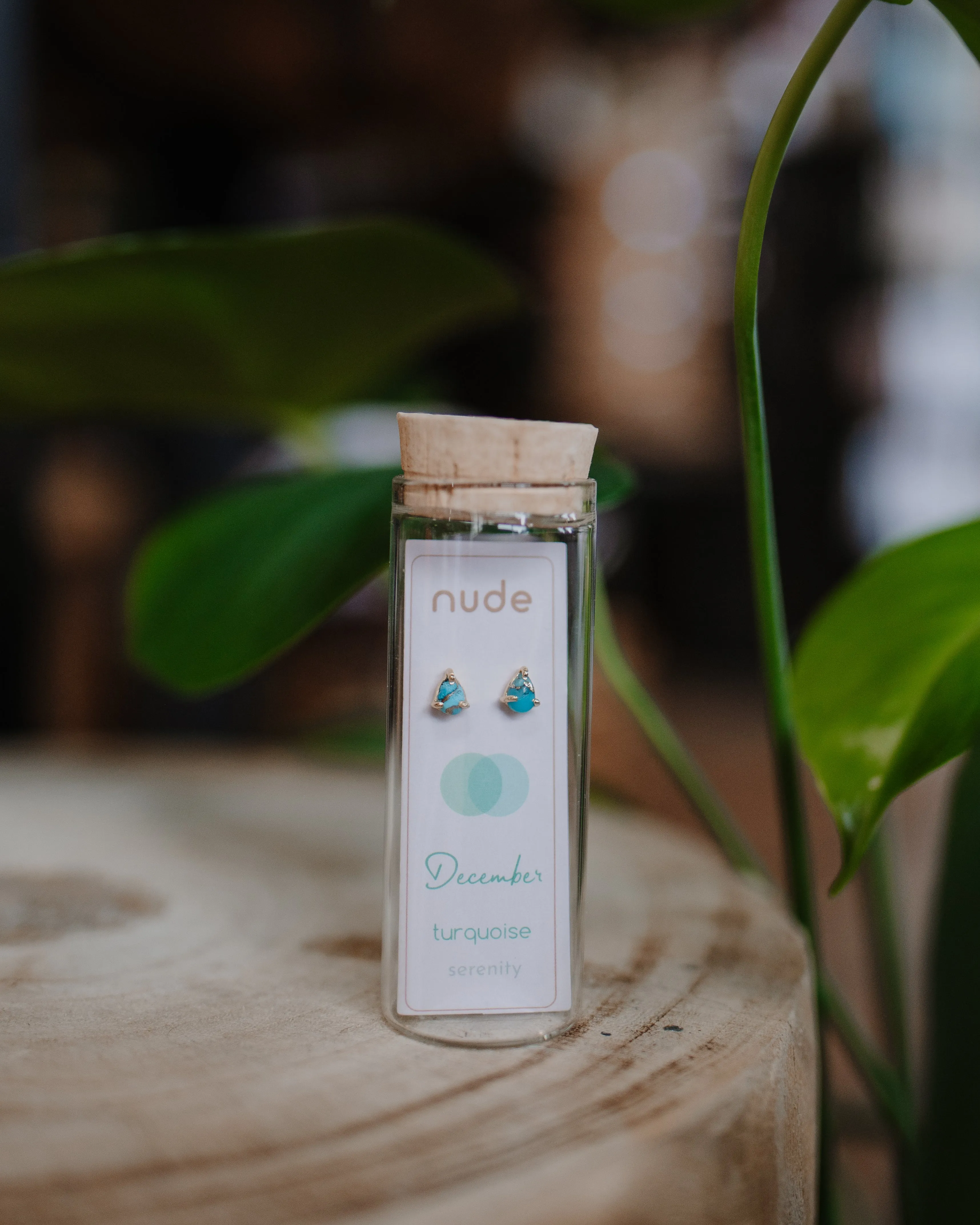 Teardrop Birthstone Studs in Bottle - December/Tanzanite