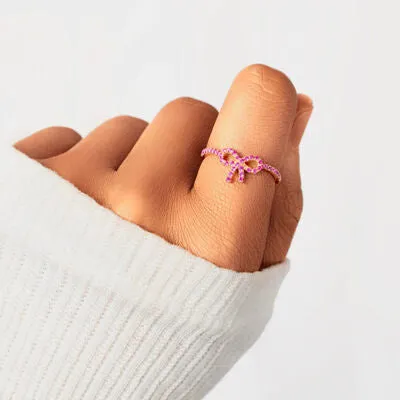 TEEK - 925 SS Mother Daughter Zircon Bow Ring