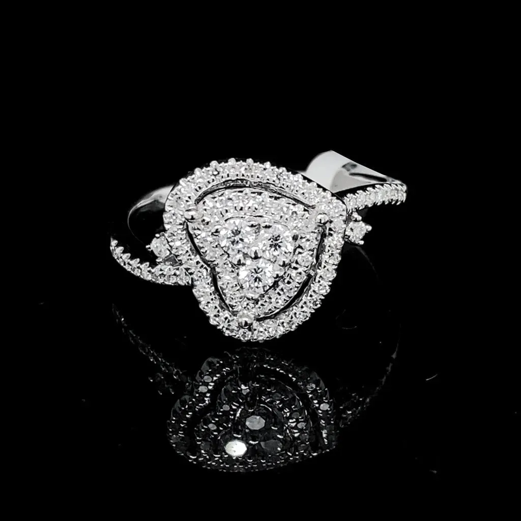 Tilted Double Halo Heart Diamond Ring 14kt