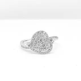 Tilted Double Halo Heart Diamond Ring 14kt