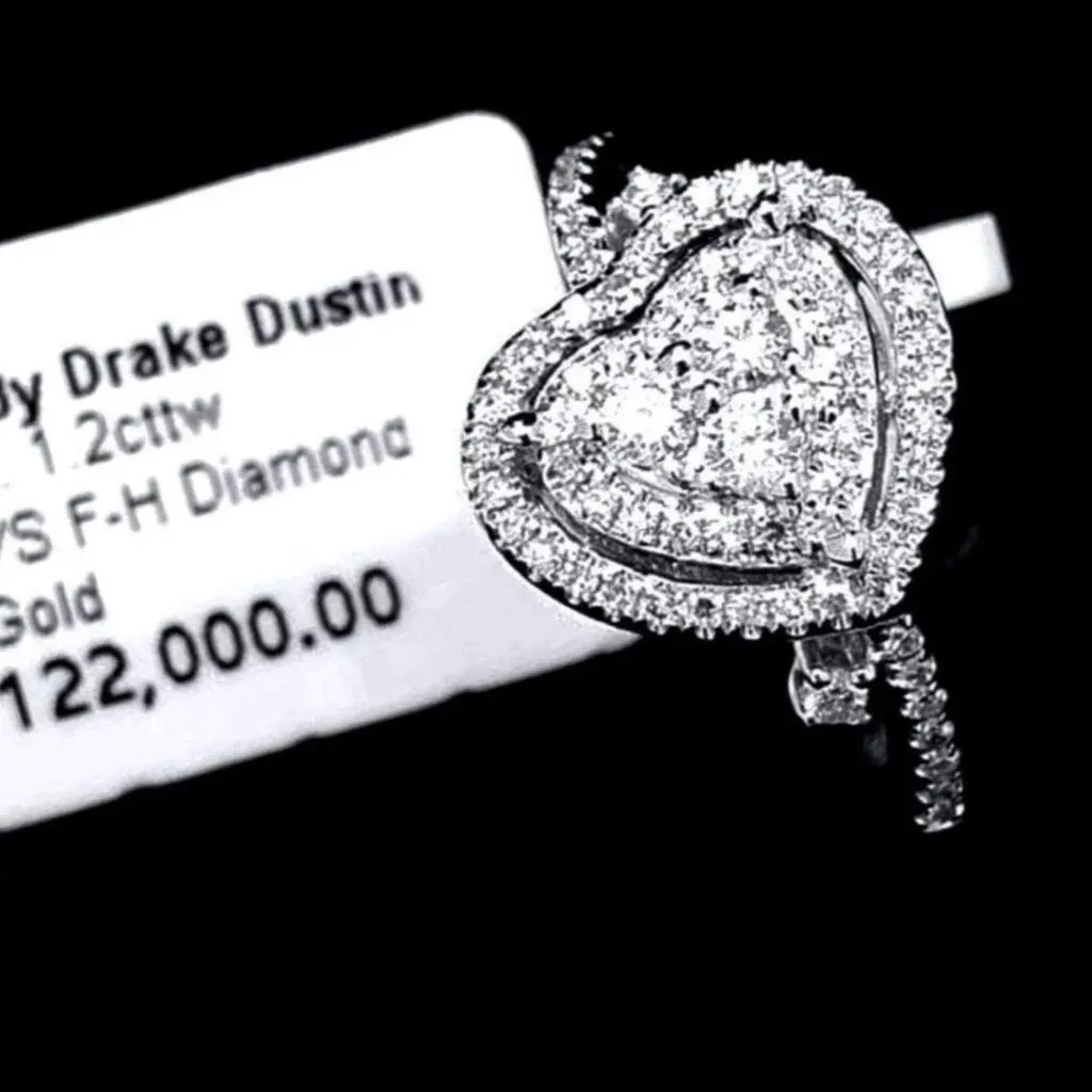 Tilted Double Halo Heart Diamond Ring 14kt