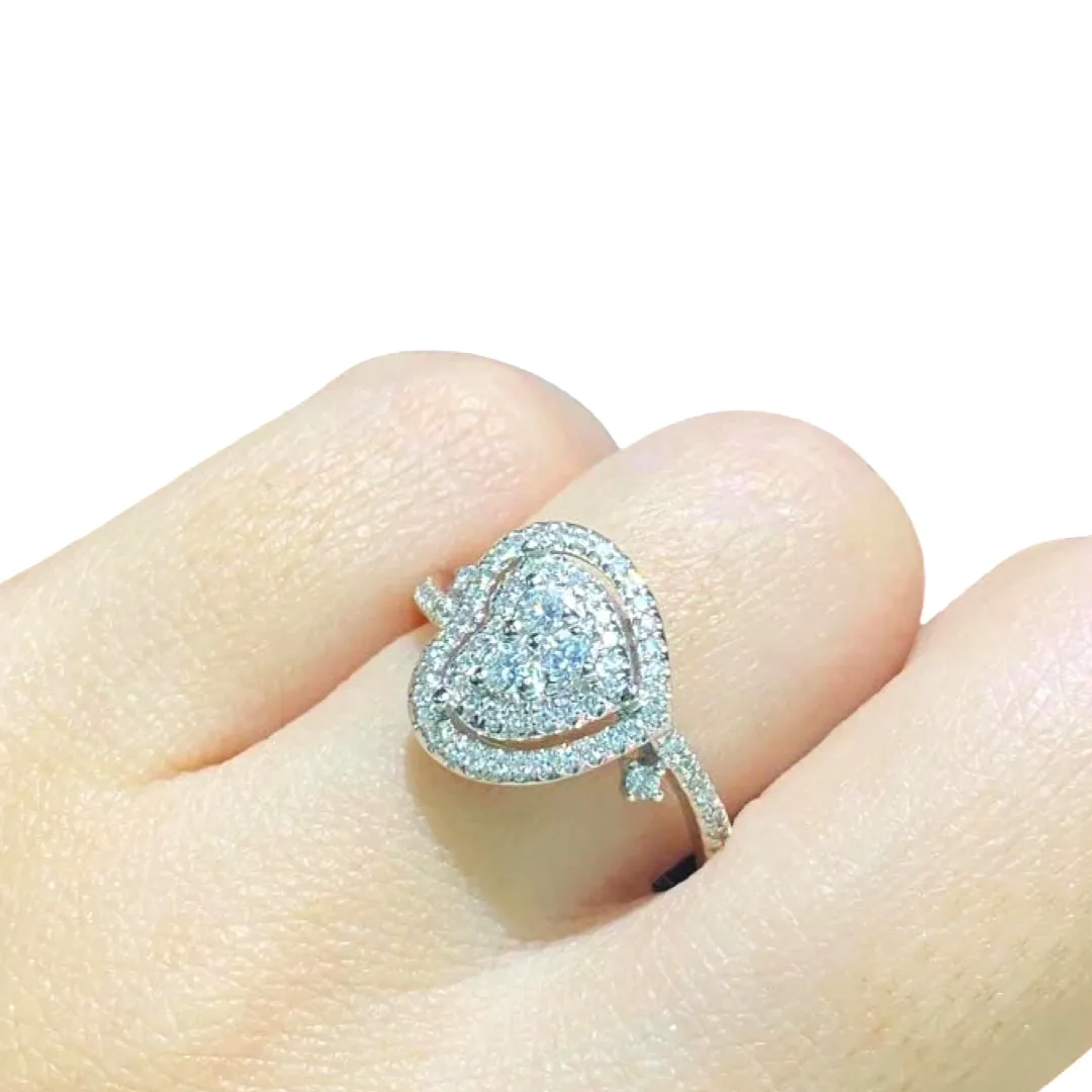 Tilted Double Halo Heart Diamond Ring 14kt