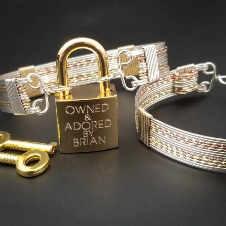 TRIFECTA Wire Wrapped Handcuff Mixed Metals Bracelets {Locking or Traditonal} {Pair}