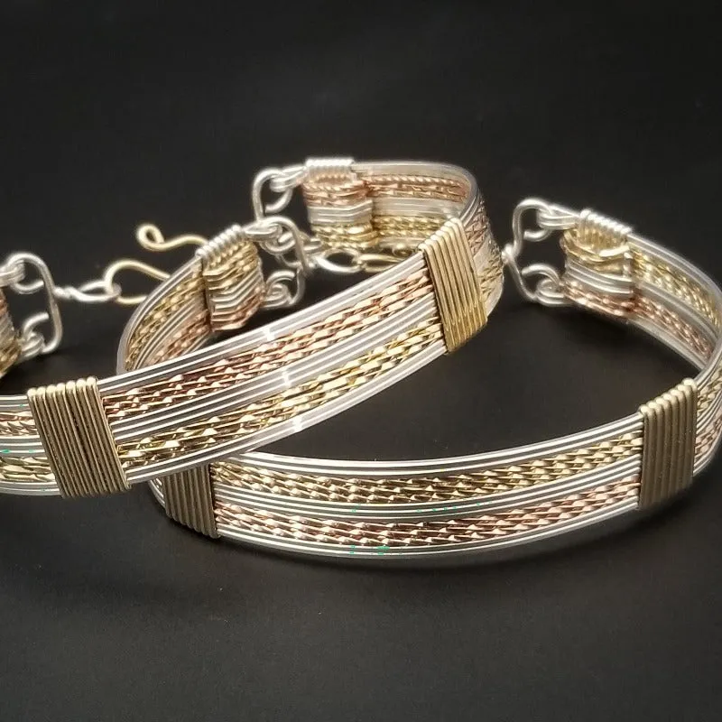TRIFECTA Wire Wrapped Handcuff Mixed Metals Bracelets {Locking or Traditonal} {Pair}