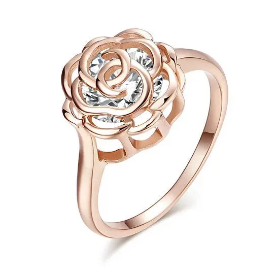 Trilogy of Elegance: 'Rose Is A Rose' Crystal Rings in Tri-Tone Gold Plating