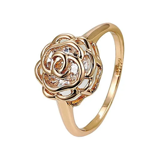 Trilogy of Elegance: 'Rose Is A Rose' Crystal Rings in Tri-Tone Gold Plating