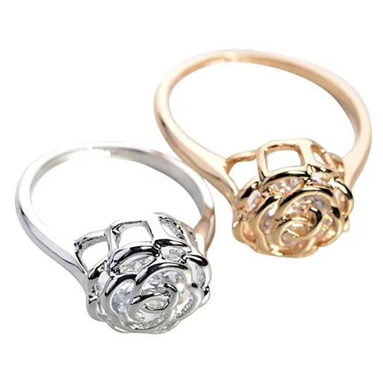 Trilogy of Elegance: 'Rose Is A Rose' Crystal Rings in Tri-Tone Gold Plating