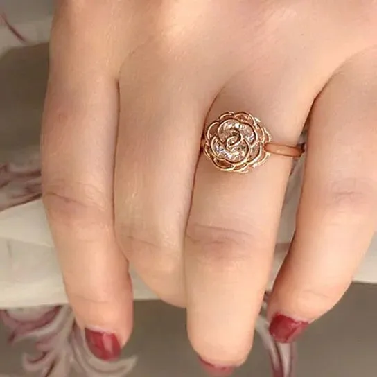 Trilogy of Elegance: 'Rose Is A Rose' Crystal Rings in Tri-Tone Gold Plating