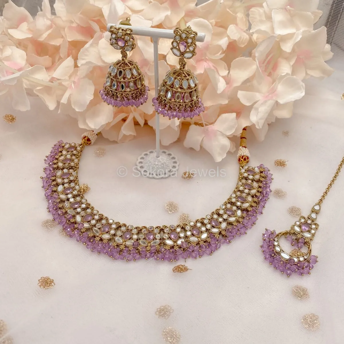 Vaali Mirrored Necklace set - Lilac