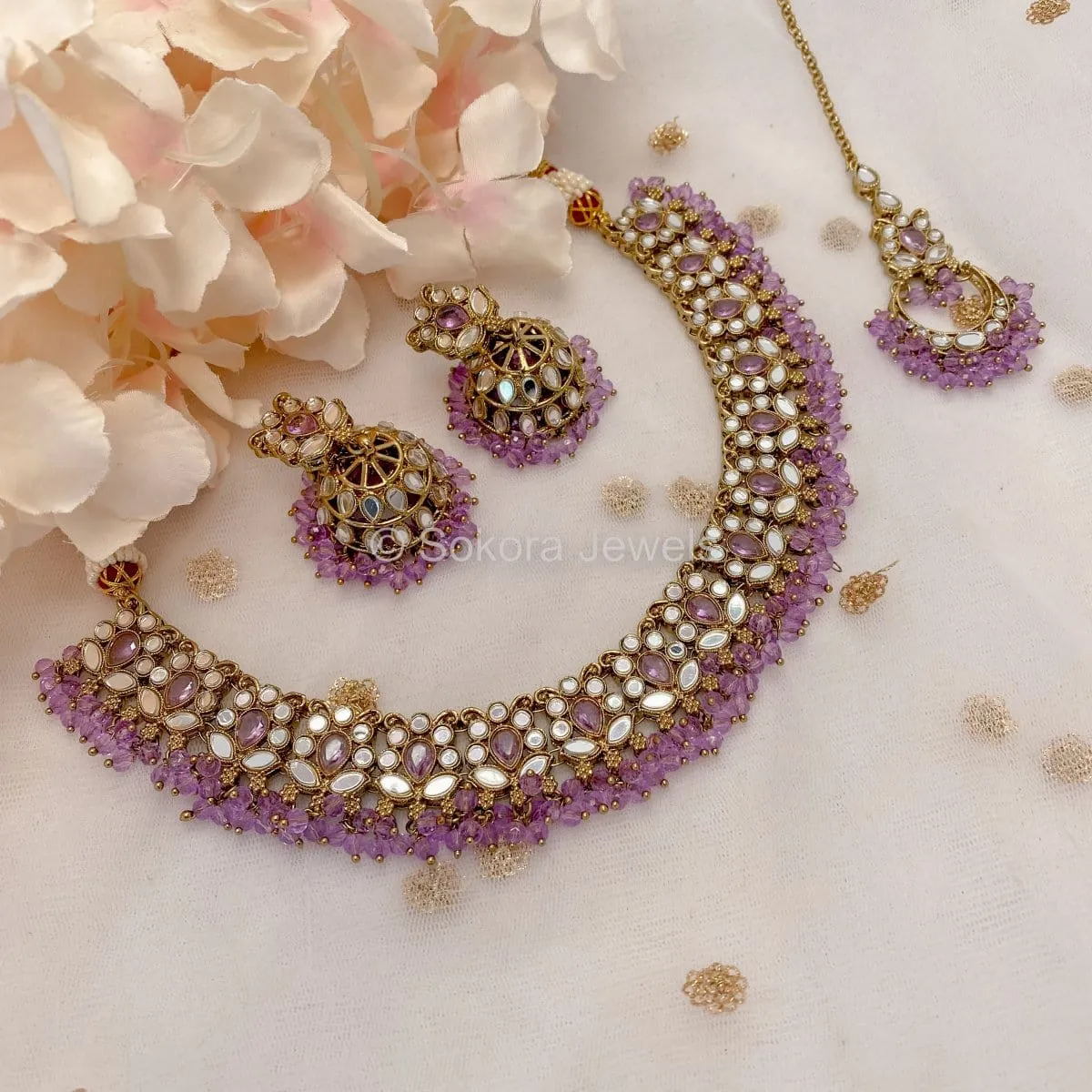 Vaali Mirrored Necklace set - Lilac