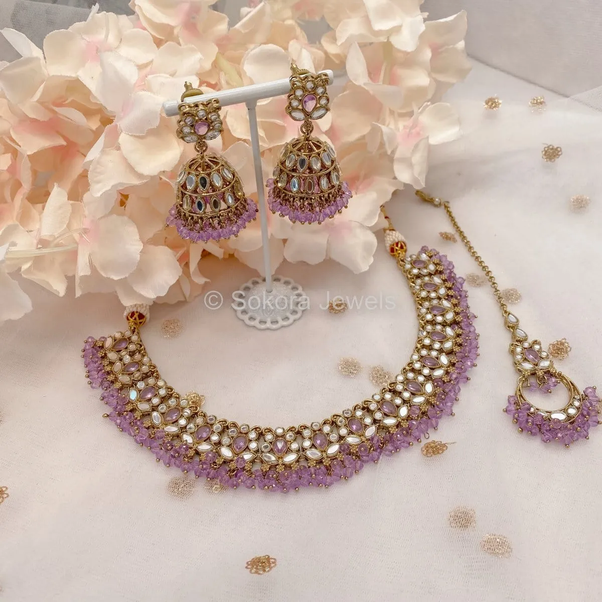 Vaali Mirrored Necklace set - Lilac