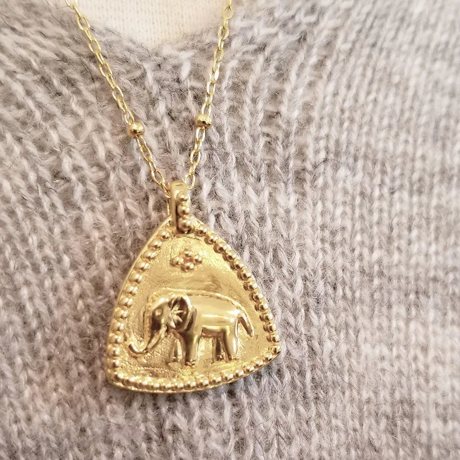 Vermeil Indian Elephant Tab Necklace