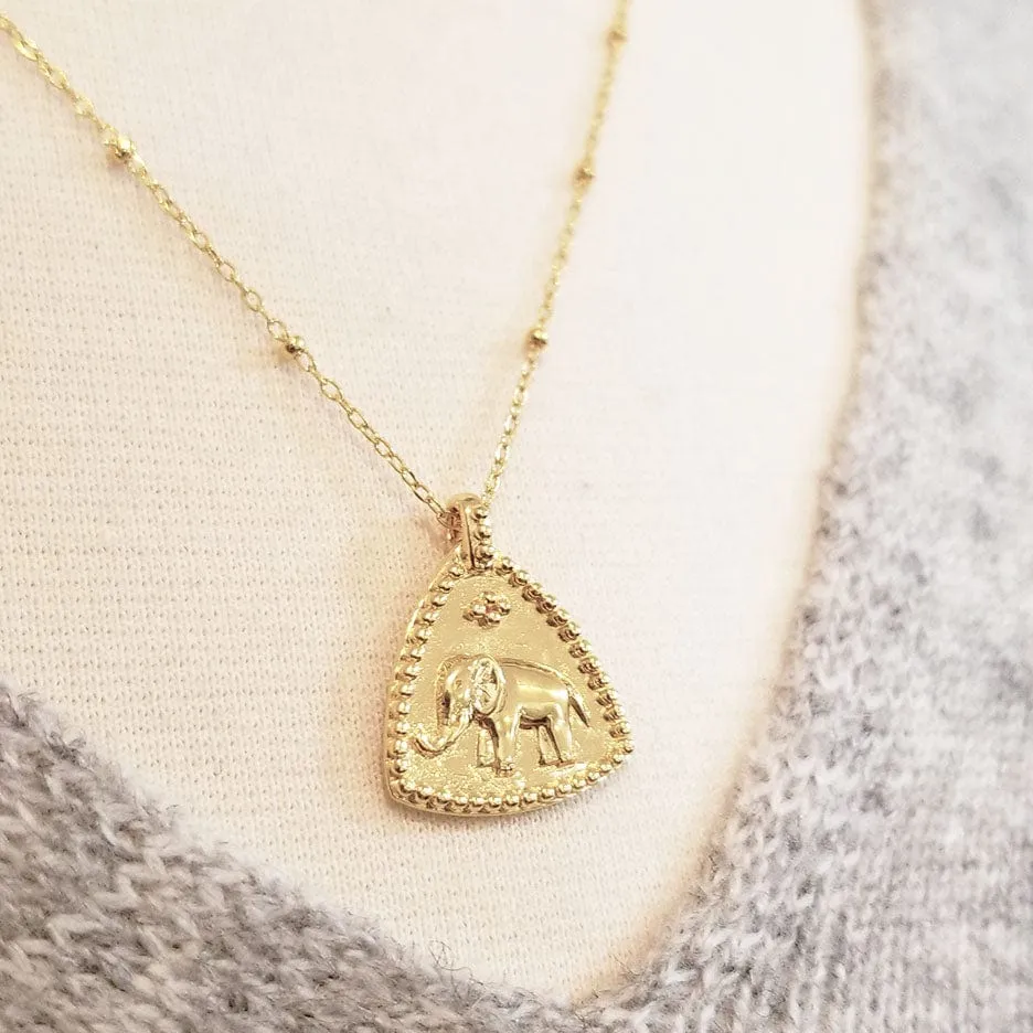 Vermeil Indian Elephant Tab Necklace