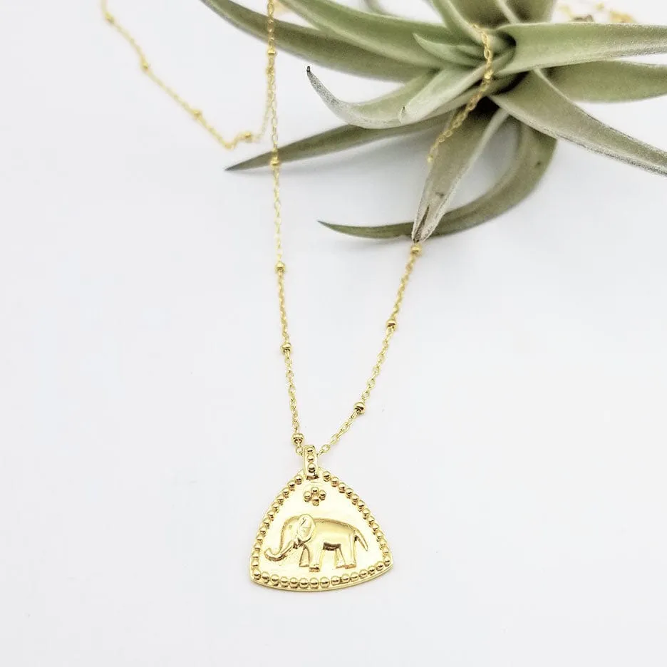 Vermeil Indian Elephant Tab Necklace