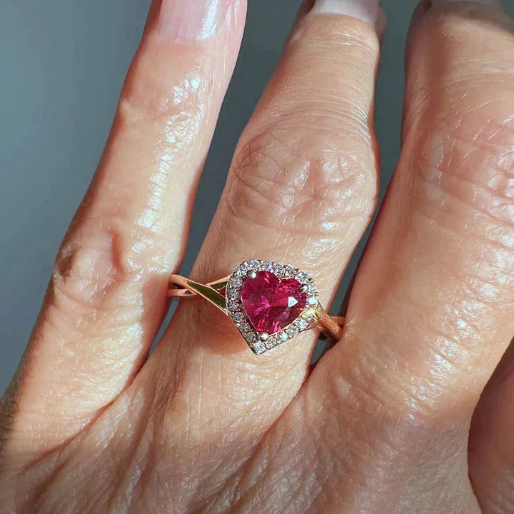 Vintage Heart Cut Ruby Halo Engagement 14k Rose Gold Vermeil