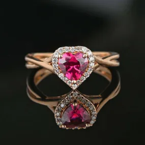 Vintage Heart Cut Ruby Halo Engagement 14k Rose Gold Vermeil