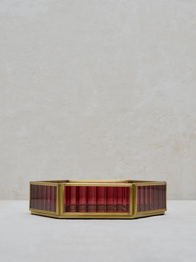 Westside Home Light Red Ribbed Textured Trinket Tray