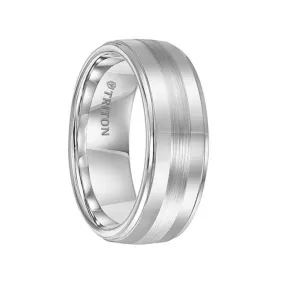 ZACHARY Satin Finish Raised Center Cobalt Comfort Fit Wedding Band with Polished Step Edges and Contrasting Center Brush Finish by Triton Rings - 8 mm