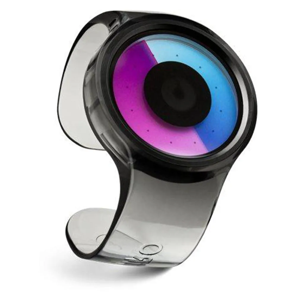 Ziiiro Unisex Proton Transparent Smoke Plastic Watch - Black Rubber Strap - Blue/Pink Dial - Z0006WBP